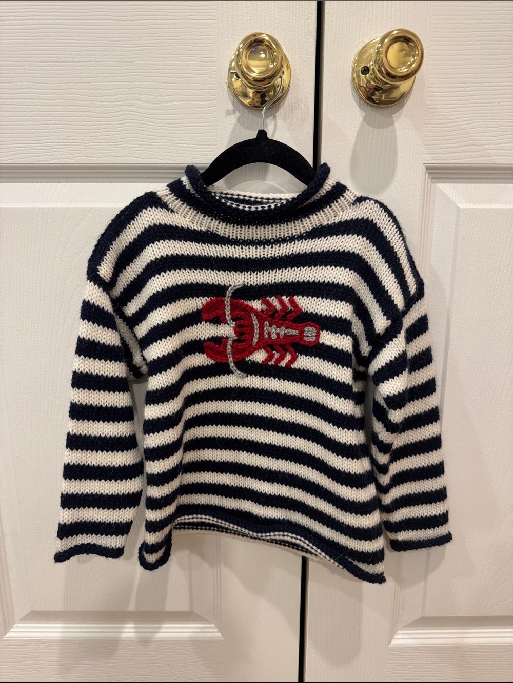 Kids Navy & White Stripe Sweater with Red Lobster Motif